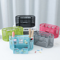 Porte-stylos en métal à 9 compartiments, organisateur de bureau pour le rangement des fournitures de bureau