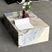 Table basse rectangulaire mobile en marbre naturel, style moderne minimaliste italien, pour salon