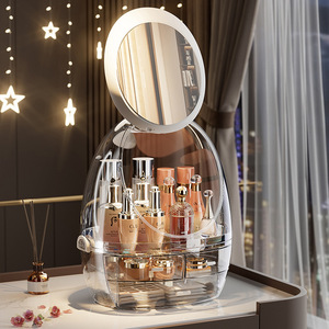 Cosmetic <b>Storage</b> Box <b>Drawer</b> Style Desktop High Capacity Skincare Organizer With Mirror And Led Light Makeup Organizer - Product Image 2