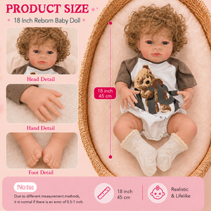 BAkwbwBY Bambola Reborn Caucausa da 18 Pollici con Corpo in Vinile e Tessuto, Capelli Biondi Ricci, Occhi Aperti Luminosi e Tutina con Stampa Orsetto - Product Image 3