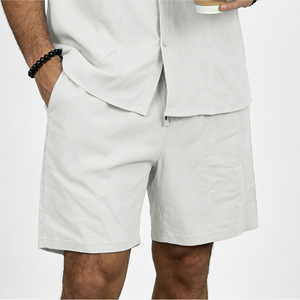 Pantalones Cortos de Lino para Hombre, Color Sólido, Cintura con Cordón, Casuales, de Playa, Largura Media, Estilo Bermuda, Varios Colores Disponibles - Product Image 5