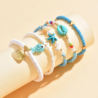 Gelang Kaki Wanita Musim Panas INS Fashion, Turquoise Starfish Fish Turtle Multi Layered Seed Beads Shell Vintage Handmade