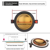 Gertsound Diafragma Speaker Pita Berkualitas Tinggi 75-Core Komponen Treble Titanium 74.5mm Voice Coil >800W Daya Keluaran 8 18mm