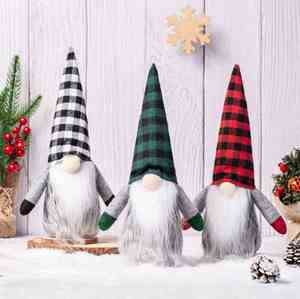 Nordic Handmade Felt <b>Gnome</b> Christmas Decor Faceless Forest Elder Santa Claus Plush Figurines Checkered Scarf | Scandinavian - Product Image 1