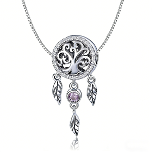 Colgante de hoja estilo bohemio chapado en plata con dije atrapasueños de circonita para mujer, regalo - Product Image 1