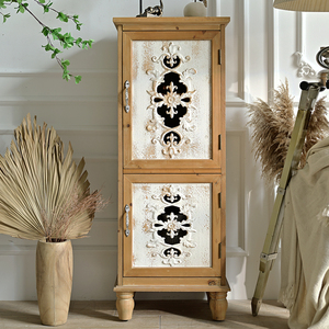 French Country Furniture Flower Carved Decorative <b>Storage</b> Cabinets Rustic <b>Corner</b> Solid Wooden Display Cabinet - Product Image 3