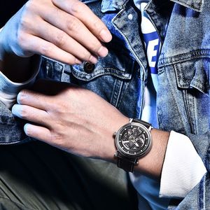 Montre mécanique automatique pour homme BENYAR BY-5202, bracelet en cuir ajouré, boîtier en acier inoxydable de 14 mm, étanche à 50 m - Product Image 4