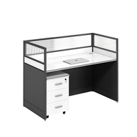 Poste de travail modulaire moderne pour 3 personnes, bureau cloisonné avec cadre en aluminium, armoire mobile verrouillable
