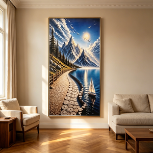 Tableau mural vertical encadré en gros, impression paysage montagne enneigée lac, décor d'entrée, peinture LED en porcelaine cristalline, décoration intérieure - Product Image 2