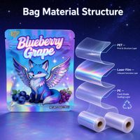 Sacs en Mylar holographiques imprimés sur mesure, à trois soudures latérales, avec soufflet latéral, en PE, anti-odeur, avec fermeture éclair, pour l'emballage alimentaire et de collations