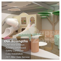 Aire de jeux intérieure commerciale à thème nature, équipement de jeu souple interactif et sécurisé pour tout-petits avec toboggan et espace parent.
