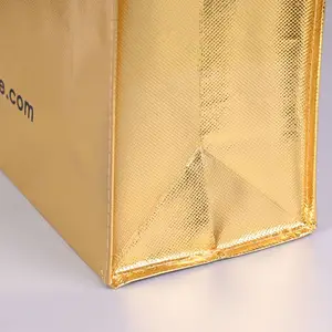 Bolsa de compras reutilizable con estampado personalizado, no tejida, metálica, dorada, plateada, proveedor de China