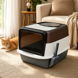 Poland Stock 51cm Enclosed <b>Cat</b> <b>Litter</b> Box with Integrated Self-Grooming Comb 180° Flip Lid EU Dropshipping - Product Image 1