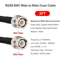 Cable coaxial de extensión RG58 BNC de 50 ohmios BNC macho a BNC macho para Analizador de antena CB Radio Cámara CCTV de seguridad