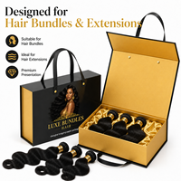 Boîte d'emballage personnalisée pour extensions de cheveux, boîte cadeau pliable magnétique avec poignée, doublure en satin pour mèches de cheveux