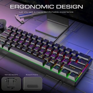<span class=keywords><strong>Clavier</strong></span> à <span class=keywords><strong>membrane</strong></span> filaire 60 % avec capteur optique, rétroéclairage RGB, 61 touches, sensation mécanique, <span class=keywords><strong>clavier</strong></span> de jeu USB-C, autocollants - Product Image 2
