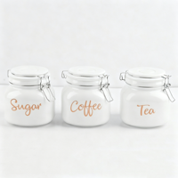 Ensemble de 3 pots en verre blanc et noir de 780 ml avec couvercle et inscription dorée rose, très vendus