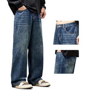 AAFII IMPEX Jean bleu décontracté pour homme, coupe ample, jambe large, droit, en denim délavé, écologique, respirant, léger, classique - Product Image 1