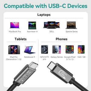 Câble SYONG USB5.0, câble Thunderbolt 5 transfert de données 80Gpbs, câble vidéo USB C en alliage d'aluminium de livraison de puissance 240w veste en nylon - Product Image 6