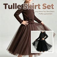 Ensemble 2 pièces pour filles, couleur unie, haut en tricot côtelé à manches longues, jupe en tulle moelleuse, ensemble de robe de princesse pour enfants pour les fêtes