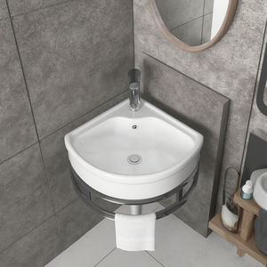 Petit appartement, simplicité moderne, armoire d'angle triangulaire tout-en-un en acier inoxydable à montage mural, lavabo de salle de bain en céramique - Product Image 3