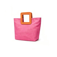 Sac fourre-tout en toile rose vif avec poignée carrée en PU contrastante, style urbain, sac de shopping à main pour femme, logo personnalisé disponible