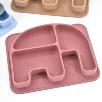 Vaisselle en silicone écologique Assiette divisée pour l'alimentation de bébé Sans BPA Éléphant de dessin animé Assiette à ventouse en silicone pour bébé