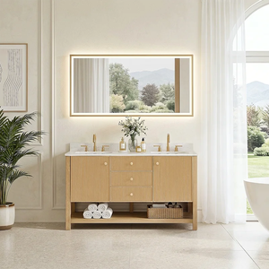 Mueble de Baño Moderno SENYUModern de Madera con Lavabo Doble, Espejo y Gabinete de Almacenamiento, Diseño Escandinavo - Product Image 1