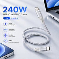 Nouveau câble USB-C vers USB-C 240W 2026, charge rapide PD 48V 5A, USB 2.0, tressé en nylon, câble de charge et de données Type-C, OEM ODM