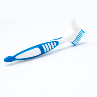 Brosse de nettoyage de prothèses dentaires à double tête avec poils en nylon rigide et manche en PP, options de couleurs pour usage domestique