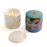Contenants de bougies de Noël écologiques avec logo personnalisé en glaçure perlée brillante, pots en céramique vides irisés avec couvercles pour bougies parfumées