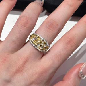 Bague en argent pur S925, diamant à haute teneur en carbone, style vintage, cercle complet, micro-incrustation de bulles orange, bague de luxe légère - Product Image 2