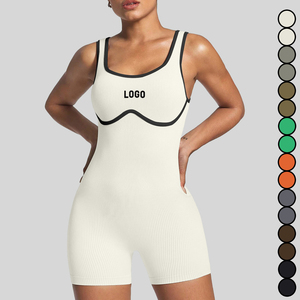 Monos de Yoga Sin Costuras Al Por Mayor de Alta Gama Chaleco Deportivo Elástico para Mujer <span class=keywords><strong>Ropa</strong></span> Mallas de Contraste Catsuit Monos con Espalda Bonita - Product Image 1