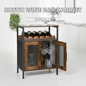 Muebles de Cocina Rústicos para el Hogar, Panel de Madera Duradero con Estructura de Acero, Mueble Multifuncional para Almacenamiento de Vino con Estantes para Botellas - Product Image 2