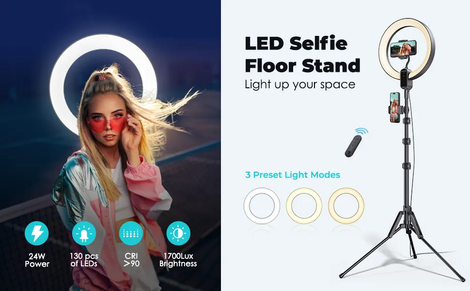 Bluetooth Control Led Selfie Ring Light with Adjustable Tripod Stand Live Streaming Equipment Floor Light for Youtube Tiktok