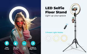 Bluetooth kontrol Led Selfie halka ışık ayarlanabilir Tripod standı canlı akış ekipmanları ile Youtube Tiktok için zemin ışık