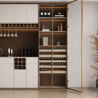 Buffet Bar à Vin Moderne de Luxe en Bois Massif Écologique Personnalisé avec Grilles de Présentation de Bouteilles et Étagères à Verres