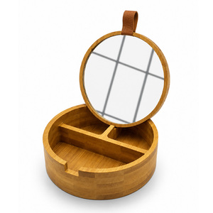 Custom Logo Printed Wooden <b>Mirror</b> with Divided Compartments Storage Design Durable Portable for Gift - Product Image 2