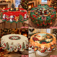 Nappe de Noël Vintage 2026, Housse de Table Rouge Ronde 150cm en Polyester, Décoration Bonhomme de Neige Noël Natal Navidad