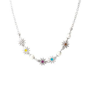 Trendy <b>Titanium</b> Steel Daisy Flower Choker Necklace With Colored Stones Party Jewelry - Product Image 5