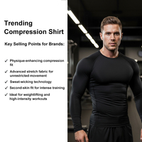T-shirt de Compression d'Entraînement Homme en Polyester 180 GSM, Manches Longues, Couche de Base pour la Gym, du S au 3XL, Personnalisable avec Logo