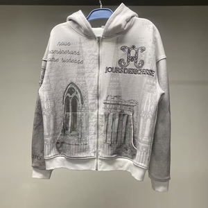 Felpa con Zip Vintage in Cotone French Terry 500GSM, Stampa Serigrafica Integrale, Ricamo, Lavaggio Vintage, Produzione OEM - Product Image 1