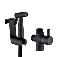 Ensemble de pulvérisateur de bidet portatif en acier inoxydable avec adaptateur en T de 7/8 po et support mural noir, accessoires de robinetterie de salle de bain