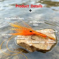 Mouches de pêche à la mouche en forme de crevettes, hameçons en nickel noir, fibres Mylar Flash, leurres bioniques pour la truite, le bar, le brochet, le saumon en eau douce et en eau salée