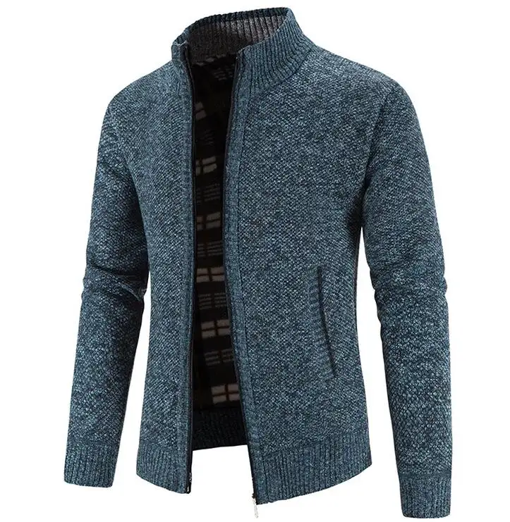Otoño Invierno Casual Stand Collar Zipper Coat Cárdigan de manga larga para hombre suéteres y chaquetas de punto