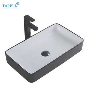 Tarpul อ่างล้างหน้าบนเคาน์เตอร์เซรามิกสำหรับใช้ในโรงแรมอ่างล้างมือสี่เหลี่ยมสีดำทำความสะอาดง่ายทนทานต่อ<span class=keywords><strong>น้ำ</strong></span> - Product Image 1