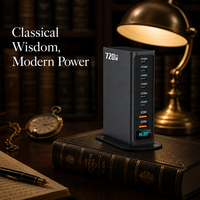 Chargeur de bureau USB C GaN avec 8 ports, 6 USB-C et 2 USB-A, charge rapide 140W EPR, certifié UKCA CE FCC