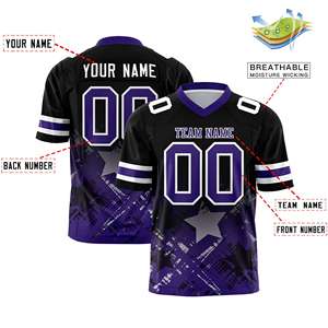 Maillot de football américain personnalisé noir et violet avec dégradé d'étoiles - Product Image 2