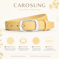Ceinture en cuir personnalisée Carosung pour femme, motif Seigaiha jaune chic, avec boucle argentée