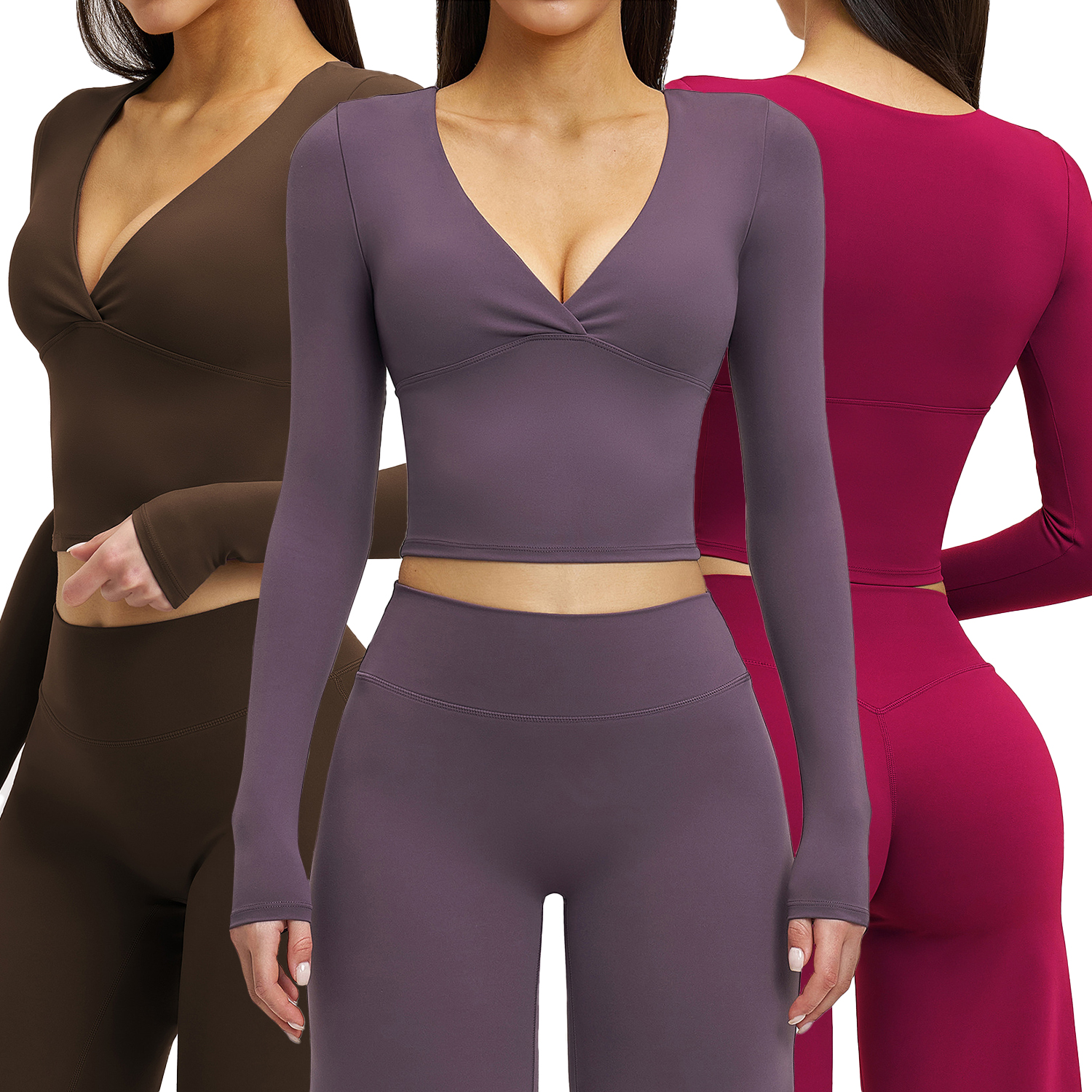 Wholesale Women's Lightweight Breathable Four-Way Stretch Spandex/Nylon Pilates Yoga Long Sleeve Sports Top Fitness T-Shirt